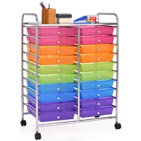 20 Drawer Rolling Storage Cart, Multipurpose Mobile Utility Cart w/Universal Wheels & Plastic Drawers, Drawer Organizer Cart for Classroom, Office, School, Home