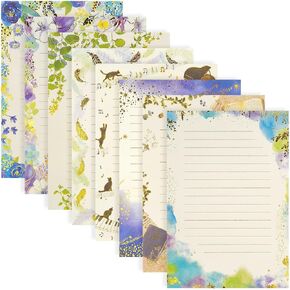 64 Sheets Stationary Letter Paper Set - A5 Cute Colored Gold Foil Stamping Fancy Lined Stationery Writing Paper for Writing Letters Scrapbook Poem Crafts Wedding Invitation Printing Supplies