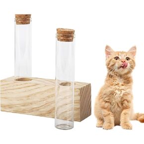 Klmnop 2 Pack Cat Whisker Jar ، Mini Glass Cat Whisker Vase with Stand and Sealed Lid ، Cat Whisker Collector ، Cat Whisker Holder لمحبي الحيوانات الأليفة (Clear)