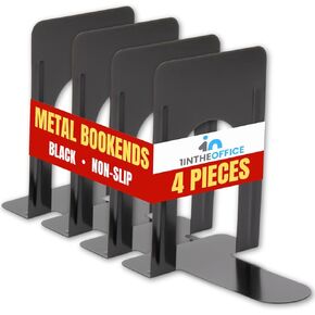 1 intheoffice Bookends for Relves ، Metal Bookends ، 8 1/4 "× 5 7/8" × 9 "، غير قائل ، أسود ، 2 عبوة