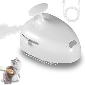 Cold Mist Pet Grooming Brush for Cats/Dogs - USB Rechargeable Deshedding Tool with Static Reduction, Quiet Massage Design to Remove Loose Hair & Prevent Shedding-White