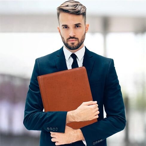 Portfolio Binder with Zipper, Vegan Pu Leather Padfolio for Men and Women, Business Document Organizer with A4 Letter Sized Writing Pad Holder, Laptop Pocket,and Business Card（Brown） in Kuwait