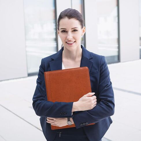 Portfolio Binder with Zipper, Vegan Pu Leather Padfolio for Men and Women, Business Document Organizer with A4 Letter Sized Writing Pad Holder, Laptop Pocket,and Business Card（Brown） in Kuwait