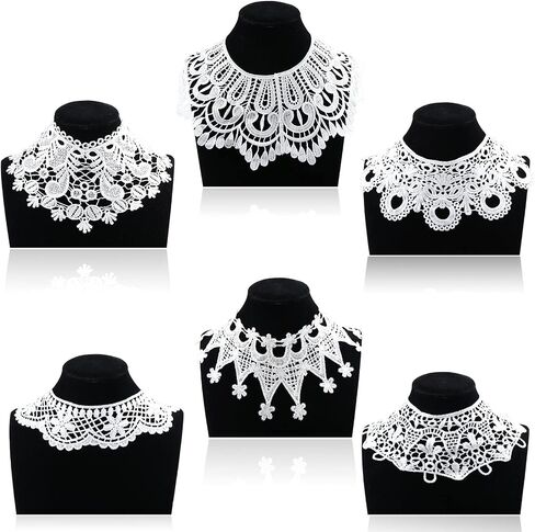 6 Pieces Lace Collar Women White Hollow Out Flower Lace Fabric Collar Clothes Trim Embroidered Applique Neckline for Women Costume Sewing Supplies DIY Wedding Dress Accessory Halloween Cosplay in Saudi Arabia
