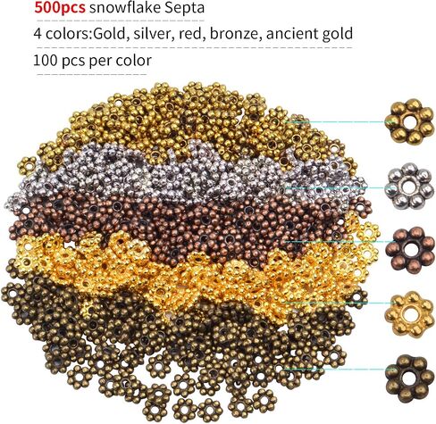 BronaGrand 500 قطعة من الخرز المعدني ديزي فاصل 4 مم لصنع المجوهرات بنفسك، ذهبي وفضي in Saudi Arabia