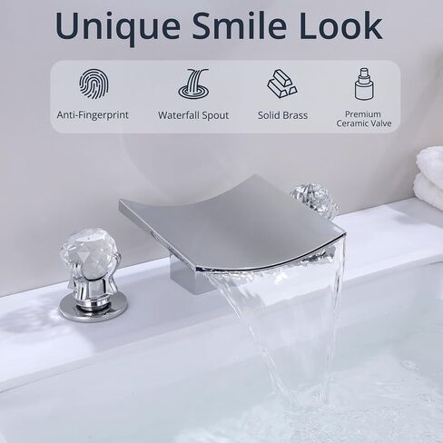 Waterfall Bathroom Faucet with LED Light, Bathroom Faucets for Sink 3 Hole, 8 Inch Widespread Vanity Faucet 2 Handles with Supply Lines, Matte Black in Kuwait