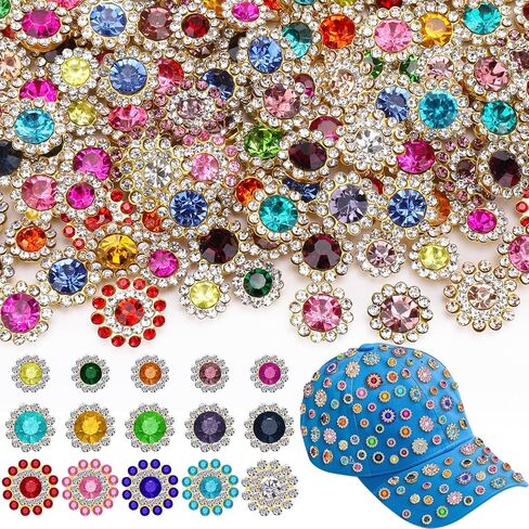 Juome 100 Pcs Mixed Colors Sew on Rhinestones for Hats - Flower Shape Bedazzling Flatback Rhinestones for Crafting, Crystal Glass Rhinestones for Clothes Shoes Caps Bags Crafts Sewing Accessories in Kuwait
