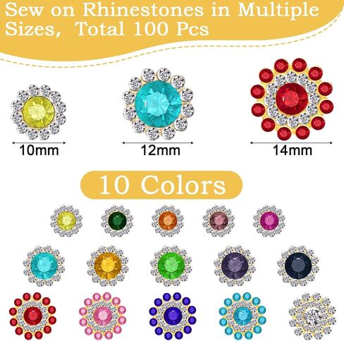 Juome 100 Pcs Mixed Colors Sew on Rhinestones for Hats - Flower Shape Bedazzling Flatback Rhinestones for Crafting, Crystal Glass Rhinestones for Clothes Shoes Caps Bags Crafts Sewing Accessories in Kuwait