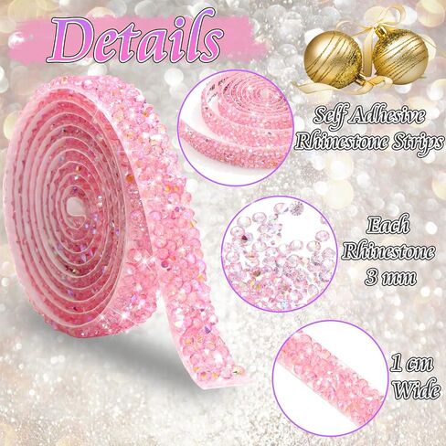 FULZTEY Bling Crystal Rhinestone Ribbons,Pink AB Diamond Strips for DIY Crafts,1 CM Wide Rhinestone Tape Stickers,4 Yards Bling Rhinestone Strips Adhesive for Clothes Wedding Parties Decoration in Kuwait