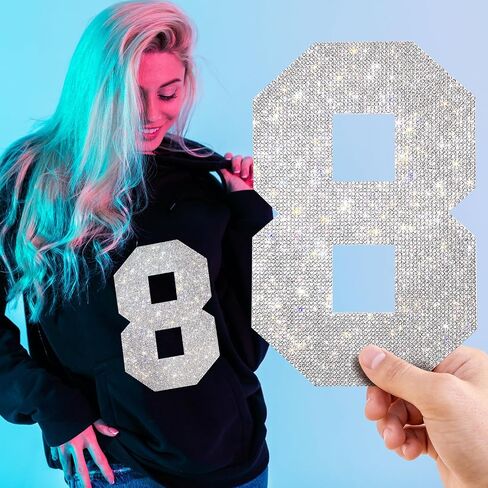 Weekgrat 8 بوصة 2 PCS عدد لا راينستون عدد كبير من الحديد اللاصق على ملصقات رقم bling باقت رقائق رقائق الشارات رقم الكريستال ل DIY جيرسي سترة سترة الديكور (1) in Kuwait
