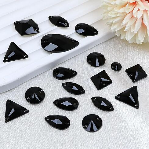Rhinestones for Crafting,Black Glass Flatback Rhinestones 8MM-28MM 68PCS Mix Shape Crystals Gems for Crafts DIY Sew On Rhinestone for Dress Jewelry Shoes Design Art in Kuwait