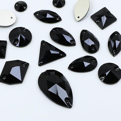 Rhinestones for Crafting,Black Glass Flatback Rhinestones 8MM-28MM 68PCS Mix Shape Crystals Gems for Crafts DIY Sew On Rhinestone for Dress Jewelry Shoes Design Art in Kuwait