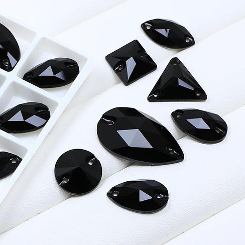 Rhinestones for Crafting,Black Glass Flatback Rhinestones 8MM-28MM 68PCS Mix Shape Crystals Gems for Crafts DIY Sew On Rhinestone for Dress Jewelry Shoes Design Art in Kuwait