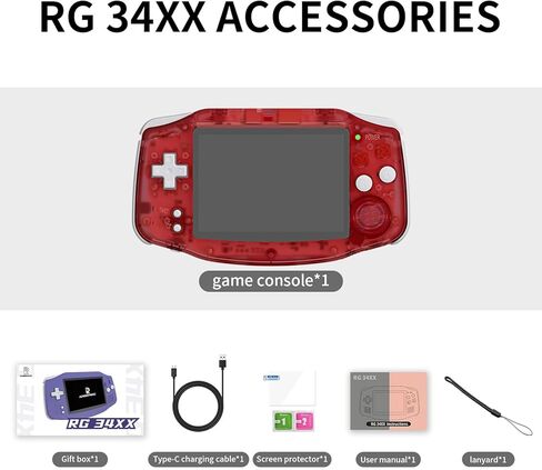 RG34XX Retro Game Console 3.4 بوصة 720*480 شاشة IPS مدمجة 32G+64G TF CARD VIDEO SHOLES 3500MAH LITHIUM BUTTIONS تدعم العديد من أجهزة الكمبيوتر المحاكاة غير الرسمية (الأرجواني) in Kuwait