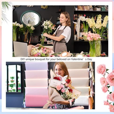 382 Pcs Flower Wrapping Paper, 80 Sheets Waterproof Flower Bouquet Wrapping Paper with 72 Pcs 3D Butterfly Decor 6 Pcs Crown 200 Bouquet Pins 4 Roll of Ribbons for Mother's Day Wedding DIY Craft in Saudi Arabia