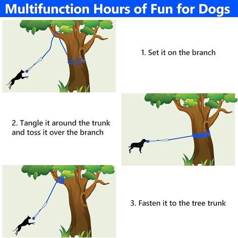 Dog Bungee Tug Toy, Hanging Tether Tug of War for Various of Dogs to Exercie and Play, Outdoor Retractable Dog Rope with Cotton Chew Toy (Blue Strap) in Saudi Arabia