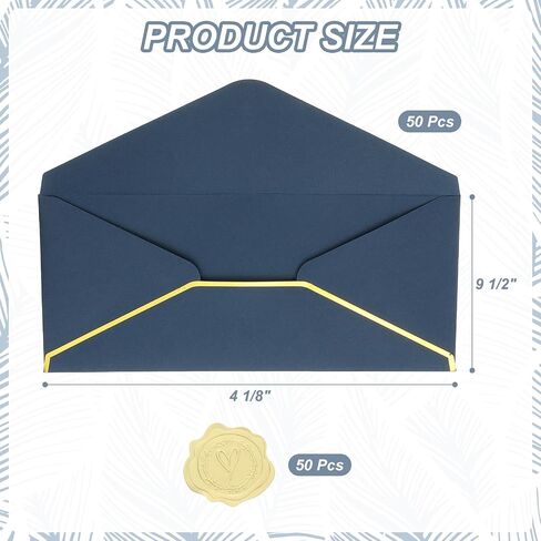PATIKIL 4 1/8 x 9 1/2 Inch Envelopes with Gold Border, 50 Pack V Flap Invitation Business Mailing Envelopes with Gold Stickers for Office Wedding Cards Gift Photos Graduation, Blue in Saudi Arabia