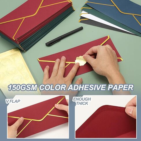 PATIKIL 4 1/8 x 9 1/2 Inch Envelopes with Gold Border, 50 Pack V Flap Invitation Business Mailing Envelopes with Gold Stickers for Office Wedding Cards Gift Photos Graduation, Blue in Saudi Arabia