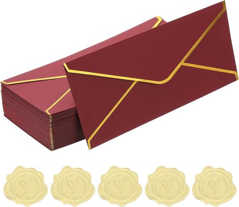 PATIKIL 4 1/8 x 9 1/2 Inch Envelopes with Gold Border, 50 Pack V Flap Invitation Business Mailing Envelopes with Gold Stickers for Office Wedding Cards Gift Photos Graduation, Blue in Saudi Arabia