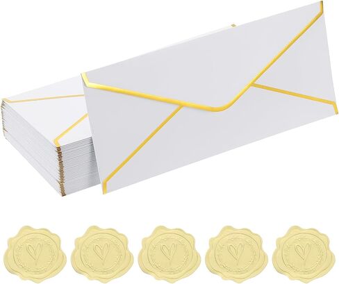 PATIKIL 4 1/8 x 9 1/2 Inch Envelopes with Gold Border, 50 Pack V Flap Invitation Business Mailing Envelopes with Gold Stickers for Office Wedding Cards Gift Photos Graduation, Blue in Saudi Arabia