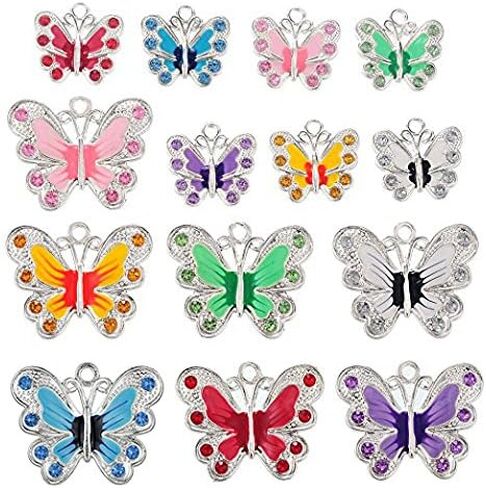 Rubyca Silver Butterflate Butterfly Charm Beads Fendants for Jewelry Making DIY 28pcs Mix in Kuwait