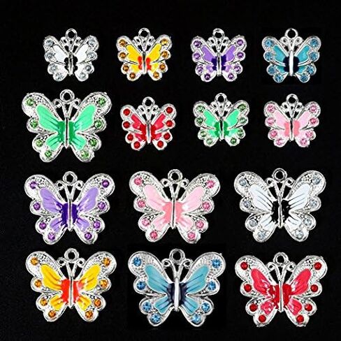 Rubyca Silver Butterflate Butterfly Charm Beads Fendants for Jewelry Making DIY 28pcs Mix in Kuwait