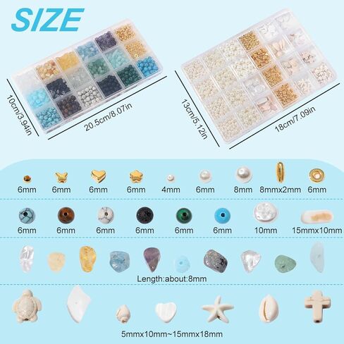 2100Pcs Jewelry Making Kits for Adults Women with Pearl Beads Crystal Beads Shell & Turquoise, 20 Colors beads with Gold Beads Beading Kit for Bracelets, Necklace, Ring DIY Crafts Jewelry Making Kit in Kuwait