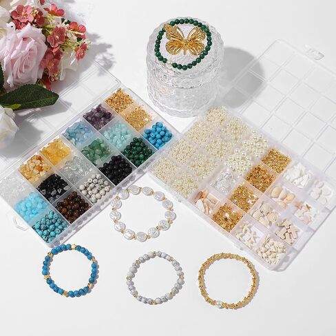 2100Pcs Jewelry Making Kits for Adults Women with Pearl Beads Crystal Beads Shell & Turquoise, 20 Colors beads with Gold Beads Beading Kit for Bracelets, Necklace, Ring DIY Crafts Jewelry Making Kit in Kuwait