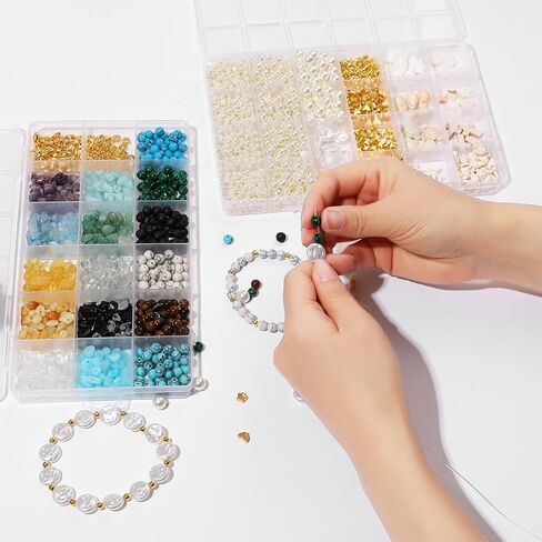 2100Pcs Jewelry Making Kits for Adults Women with Pearl Beads Crystal Beads Shell & Turquoise, 20 Colors beads with Gold Beads Beading Kit for Bracelets, Necklace, Ring DIY Crafts Jewelry Making Kit in Kuwait