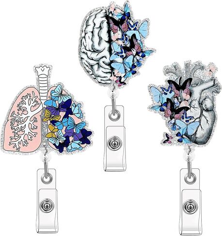 3 Pcs Nurse Badge Reel Retractable Brain Rotatable Organ Flower Clip Organs Name Tag Alligator Clip Hand-Drawn Anatomy Pattern Badges Holder for Nursing Students RN Doctors in Saudi Arabia