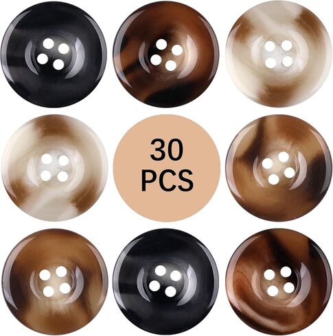 30 PCS Resin Sewing Buttons, 25mm/1 inch Round Bulk Buttons for Sewing, with 5 Matte Pattern Size 4 Holes, for Sewing DIY Crafts, Manual Button Painting, Handmade Repair Cloth in Saudi Arabia