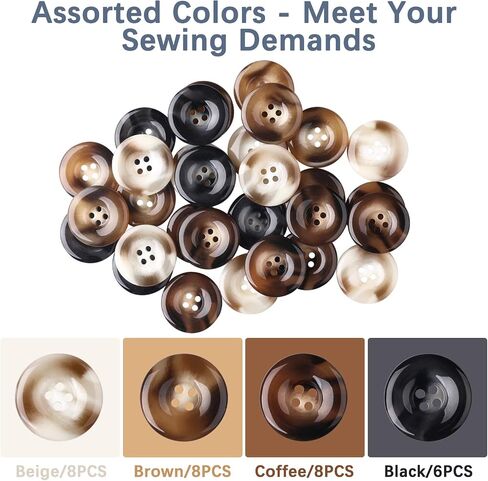 30 PCS Resin Sewing Buttons, 25mm/1 inch Round Bulk Buttons for Sewing, with 5 Matte Pattern Size 4 Holes, for Sewing DIY Crafts, Manual Button Painting, Handmade Repair Cloth in Saudi Arabia