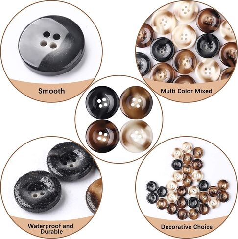 30 PCS Resin Sewing Buttons, 25mm/1 inch Round Bulk Buttons for Sewing, with 5 Matte Pattern Size 4 Holes, for Sewing DIY Crafts, Manual Button Painting, Handmade Repair Cloth in Saudi Arabia