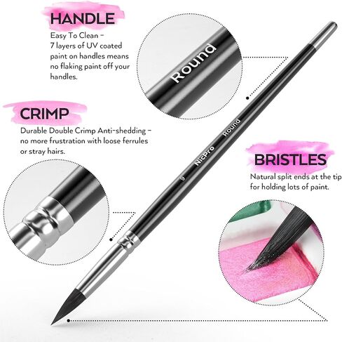 Nicpro 15PCS Watercolor Brushes Set, Soft Synthetic Squirrel Paint Brushes, Professional Water Color Paint Brush, Round, Cat Tongue, Liner, Flat, Wash for Artists, Adult, Watercolor, Inks, Gouache in Kuwait