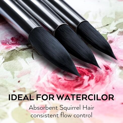 Nicpro 15PCS Watercolor Brushes Set, Soft Synthetic Squirrel Paint Brushes, Professional Water Color Paint Brush, Round, Cat Tongue, Liner, Flat, Wash for Artists, Adult, Watercolor, Inks, Gouache in Kuwait