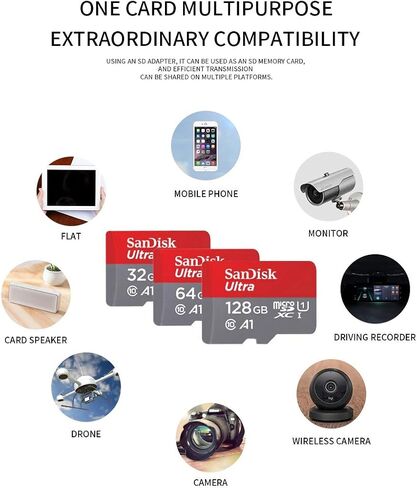 SanDisk Ultra 32GB microSDHC UHS-I Card with Adapter, Silver, Standard Packaging (SDSQUNC-032G-GN6MA) | Adapter, Standard Packaging (SDSQUNC-032G-GN6MA) in Kuwait