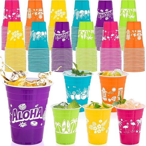 60 Pieces Tropical Party Cups 16 Oz Hawaiian Luau Decorations Disposable Tiki Coconut Beach Cups for Moana Birthday Decor Supplies in Kuwait