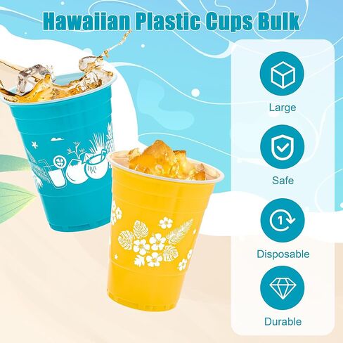 60 Pieces Tropical Party Cups 16 Oz Hawaiian Luau Decorations Disposable Tiki Coconut Beach Cups for Moana Birthday Decor Supplies in Kuwait