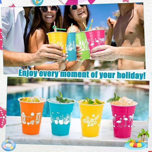 60 Pieces Tropical Party Cups 16 Oz Hawaiian Luau Decorations Disposable Tiki Coconut Beach Cups for Moana Birthday Decor Supplies in Kuwait