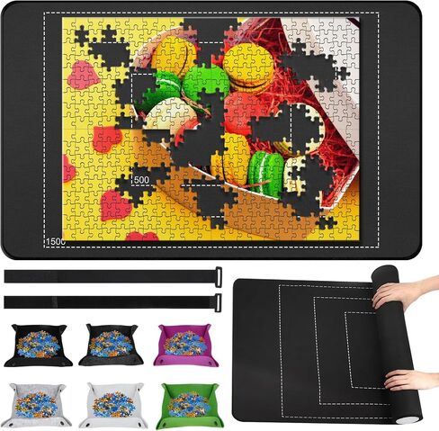 حصيرة ألغاز بانورامزو المطاط الممتازة ، لفائف ، وسادة توفير 46 "× 26" محمولة تصل إلى 1500 قطعة مع قاع مطاطي غير انزلاق وسلس بوليستر أعلى + كيس تخزين ، 6 صواني ملونة ، أنبوب متداول in Kuwait