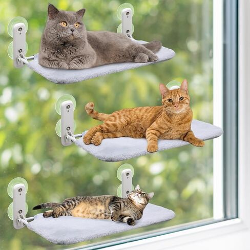 Geelin 3 Pack Cat Window Perch Seat Cordless with 4 Suction Cups, Reversible Cover, Foldable Cat Hammock Bed Window Ledge Shelf for Indoor Inside Large Kittens (Grey) in Saudi Arabia