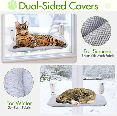 Geelin 3 Pack Cat Window Perch Seat Cordless with 4 Suction Cups, Reversible Cover, Foldable Cat Hammock Bed Window Ledge Shelf for Indoor Inside Large Kittens (Grey) in Saudi Arabia
