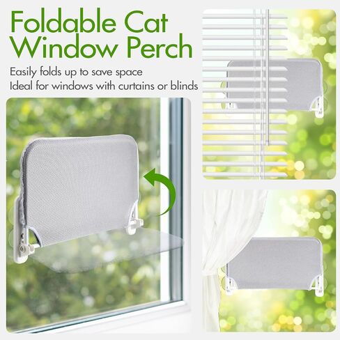 Geelin 3 Pack Cat Window Perch Seat Cordless with 4 Suction Cups, Reversible Cover, Foldable Cat Hammock Bed Window Ledge Shelf for Indoor Inside Large Kittens (Grey) in Saudi Arabia