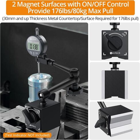 Neoteck 132lbs/60kg Max Pull Steel Magnetic Base for Digital Dial Indicator with 3/8 inch (9.52mm) Clamping Hole Adjustable Test Indicator Holder Weighs 671g Widely Used in 3D Printer and Lathe in Kuwait