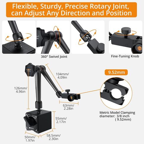 Neoteck 132lbs/60kg Max Pull Steel Magnetic Base for Digital Dial Indicator with 3/8 inch (9.52mm) Clamping Hole Adjustable Test Indicator Holder Weighs 671g Widely Used in 3D Printer and Lathe in Kuwait