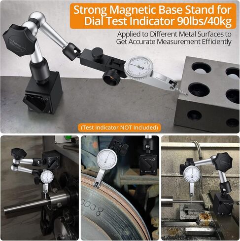 Neoteck 132lbs/60kg Max Pull Steel Magnetic Base for Digital Dial Indicator with 3/8 inch (9.52mm) Clamping Hole Adjustable Test Indicator Holder Weighs 671g Widely Used in 3D Printer and Lathe in Kuwait
