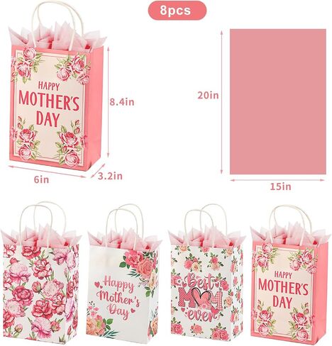 Colodeol 8 Pcs Father's Day Bags with Tissue Paper，Medium Small Fathers Day Bag with Handles Fathers Paper Treat Candy bags Bulk for Dad Grandpa Father in law in Saudi Arabia