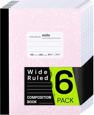 Composition Notebook Wide Ruled 6 Pack, 200 Pages (100 Sheets), 9-3/4 x 7-1/2, Marble Composition Books Bulk, Notebooks for School, Work, Office, Hard Cover Comp Book, School Supplies, Pink in Saudi Arabia