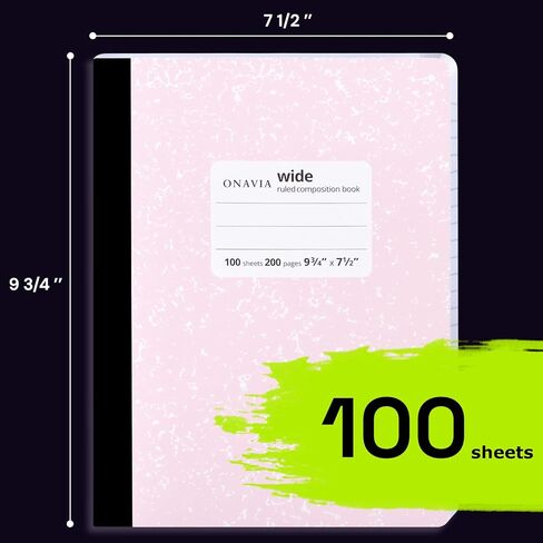 Composition Notebook Wide Ruled 6 Pack, 200 Pages (100 Sheets), 9-3/4 x 7-1/2, Marble Composition Books Bulk, Notebooks for School, Work, Office, Hard Cover Comp Book, School Supplies, Pink in Saudi Arabia