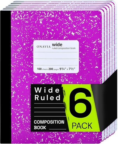 Composition Notebook Wide Ruled 6 Pack, 200 Pages (100 Sheets), 9-3/4 x 7-1/2, Marble Composition Books Bulk, Notebooks for School, Work, Office, Hard Cover Comp Book, School Supplies, Pink in Saudi Arabia